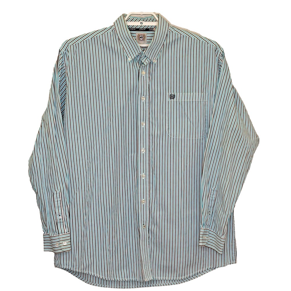 Cinch Button Down Shirt Mens XL Blue Striped Long Sleeve Collared Western Cotton
